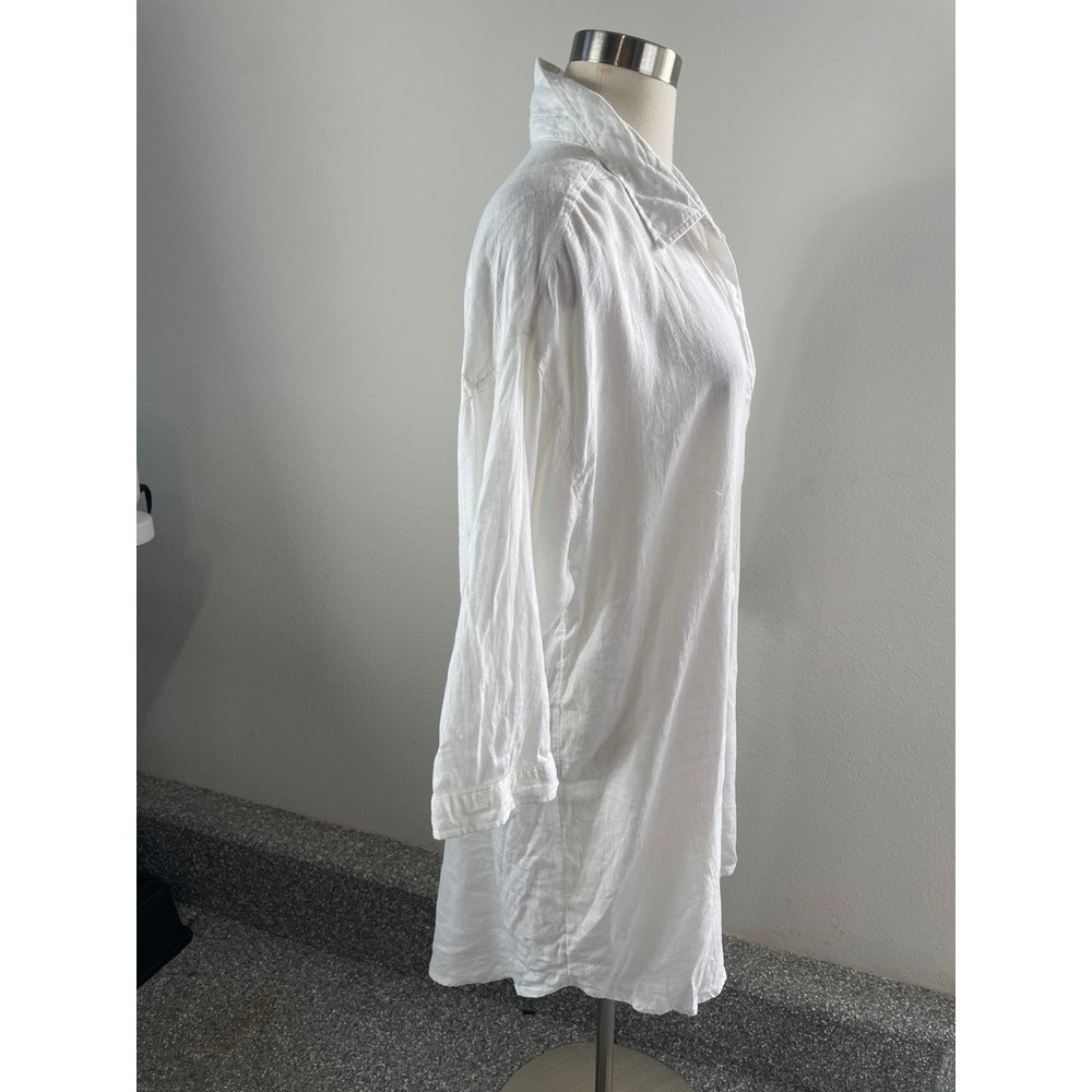 Tahari Womens XL White Linen Blend Button Up Shirt 3/4 Sleeve Blouse Tunic Top - Picture 6 of 8
